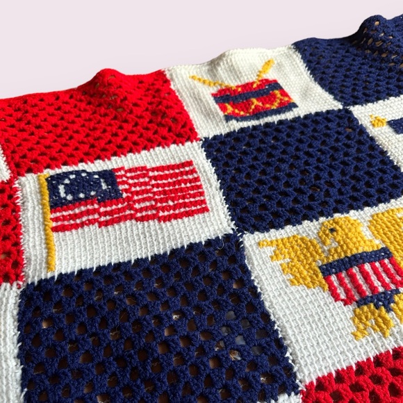 Vintage 1976 Bicentennial Handmade Crochet Afghan Throw Blanket Home Decor - Picture 7 of 15